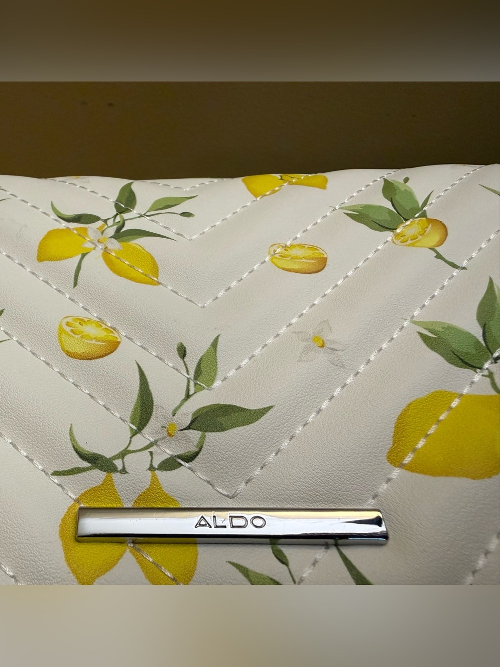 ALDO Women's White Lemon Print Quilted Crossbody Bag NWT - Picture 5 of 10
